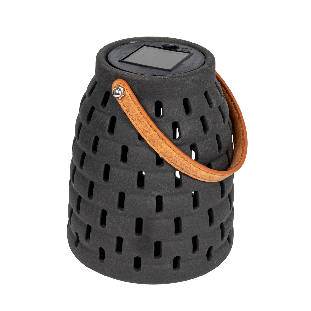 Hello Honey® 7" Black & Brown Stoneware Rechargeable LED Solar Powered Waterproof Lantern